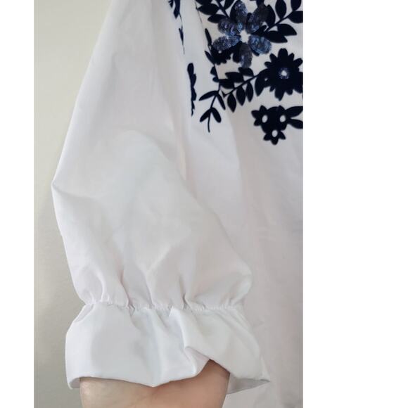 Zara Basic Shirt Womens Medium Sequins Ruffled Modern French Sleek Clean Blouse - Picture 5 of 8